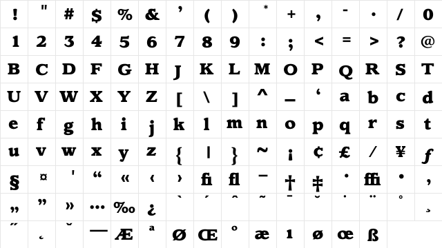 ClaremontExtraBold Regular  glyph index
