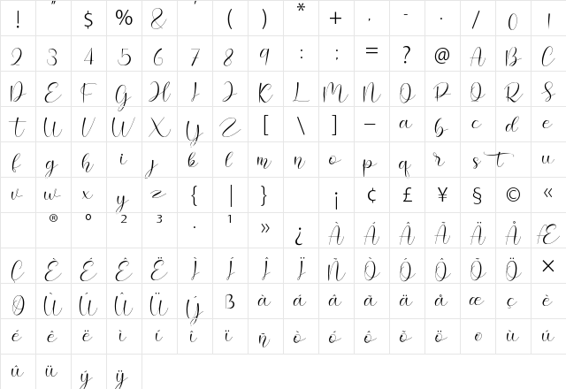 Hello Cristina Regular  glyph index