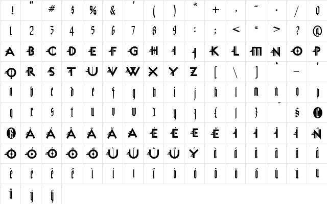 Miguel Sangotisch Regular  glyph index