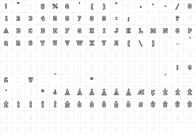 Princetown Regular  glyph index