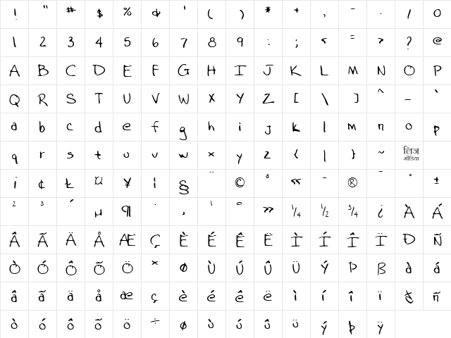 LEHN018 Regular  glyph index