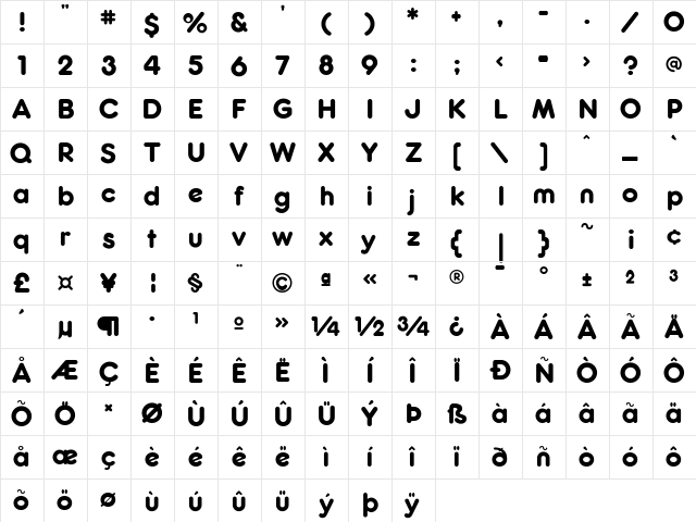 RockoUltraFLF Regular  glyph index