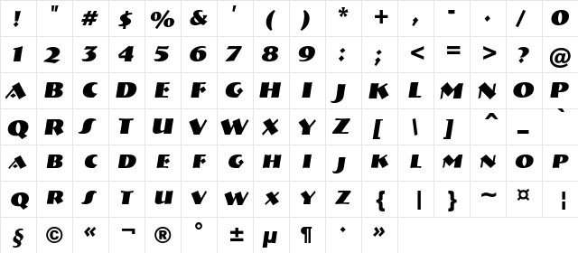 a_BremenCaps BoldItalic  glyph index