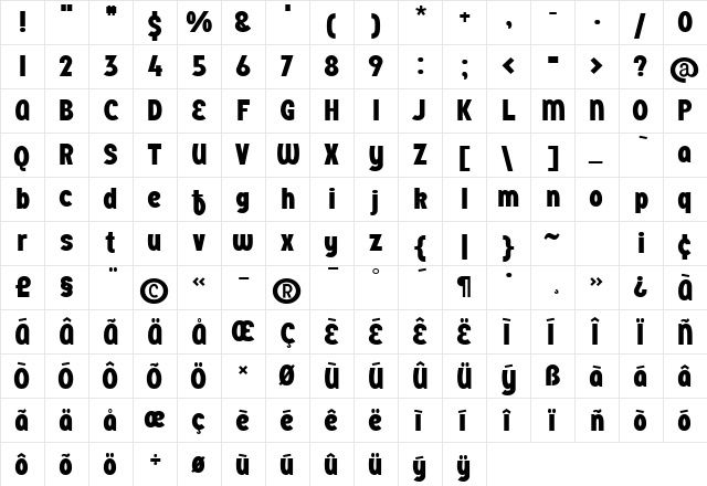 SisterBlack Regular  glyph index