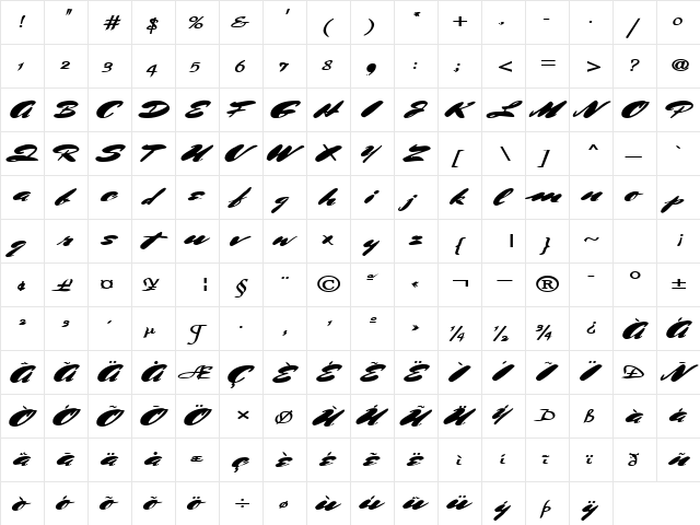DanceOfTheBrush11 Regular  glyph index