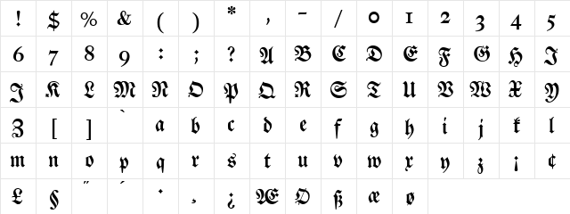 DS Luthersche Halbfett Regular  glyph index
