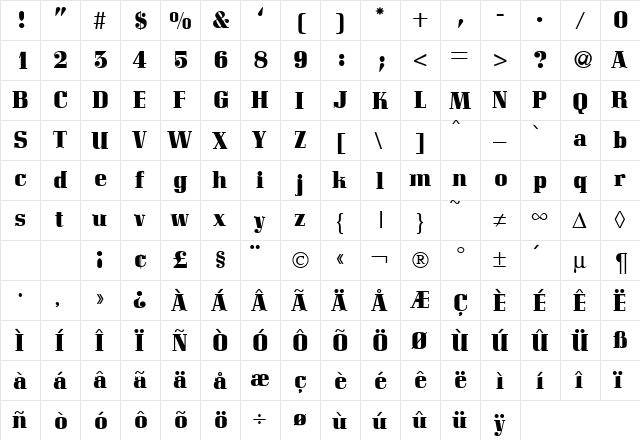CordialHeavy Regular  glyph index
