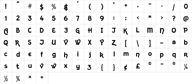 Kingthings Sans Regular  glyph index