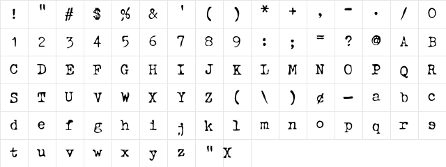 Typewriter Oldstyle  glyph index