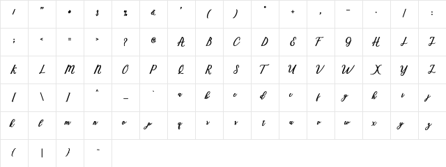 Marcela Script Regular  glyph index