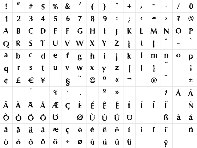 EricBeckerRandom Bold  glyph index