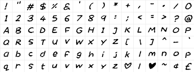 Chalktastic Italic  glyph index