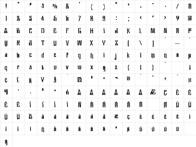 Aztecan Regular  glyph index