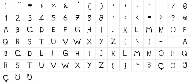 Erkan tr Regular  glyph index