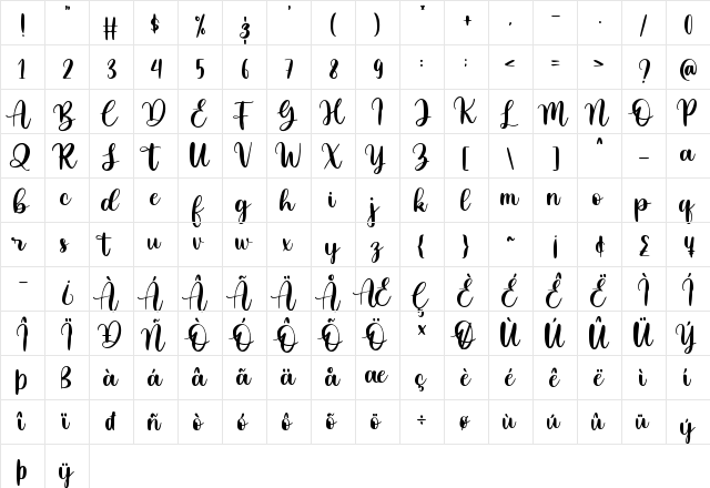 Baby Darling Regular  glyph index