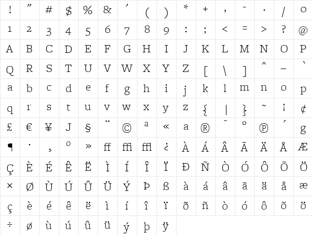 FreightMicro Light  glyph index