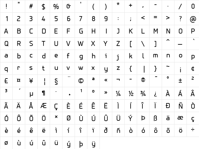 PF Isotext Pro Regular  glyph index