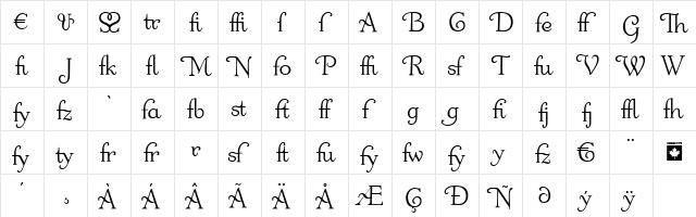 Odette Alt Regular  glyph index