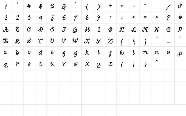 DJ Script Bold Regular  glyph index
