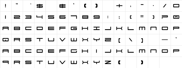 911 Porscha Regular  glyph index
