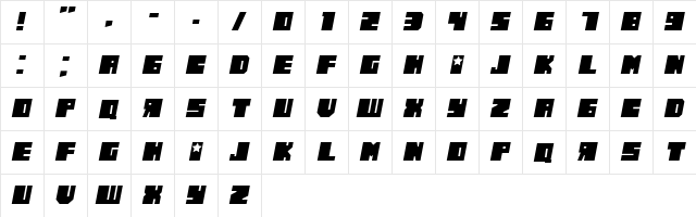 Russiano Thin Italic  glyph index