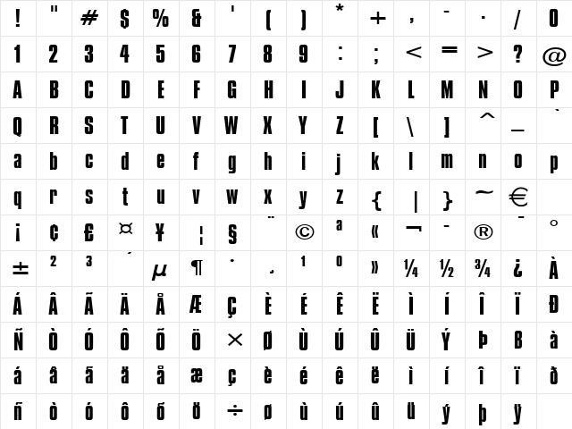 CommadorWide Normal  glyph index