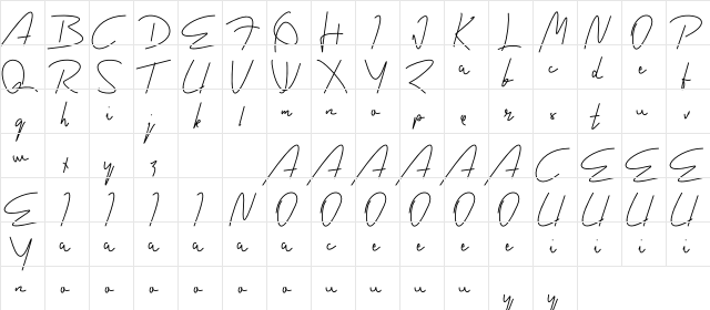 Childish Signature Regular  glyph index
