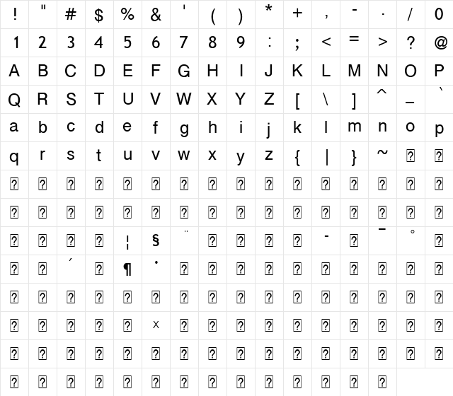 Galilee Unicode Gk Regular  glyph index