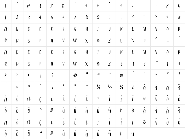 Winter Forest Regular  glyph index