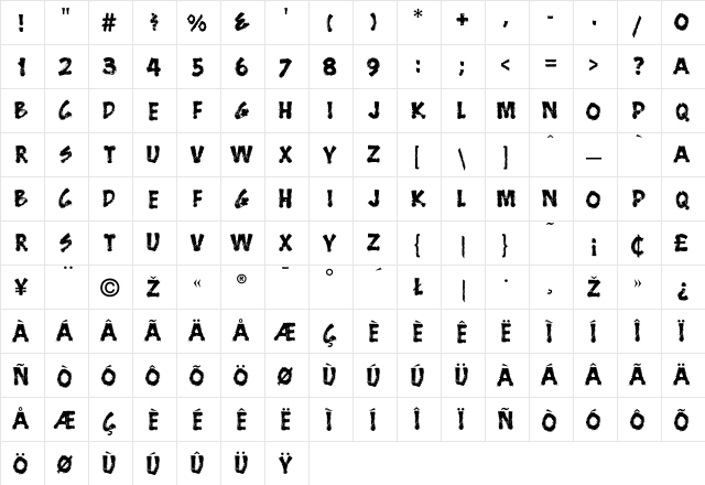 Bushman Regular  glyph index