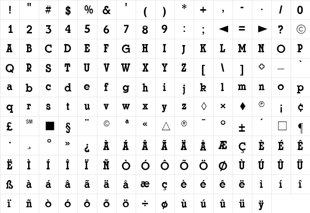 CgStratfordBd Medium  glyph index