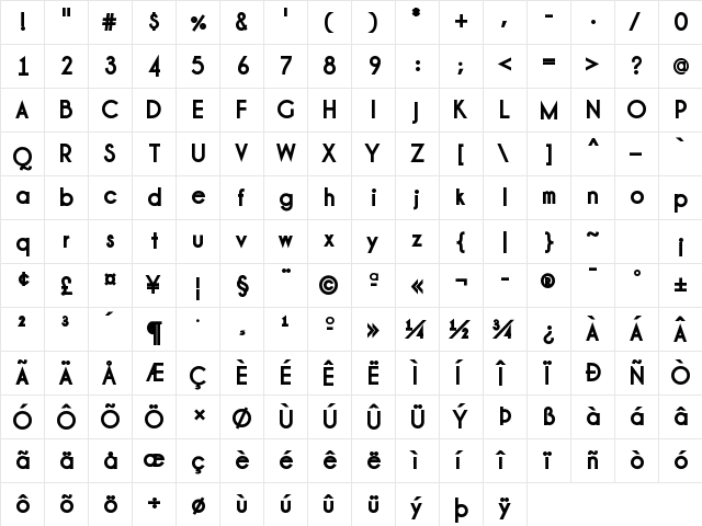 Champagne & Limousines Thick Bold  glyph index