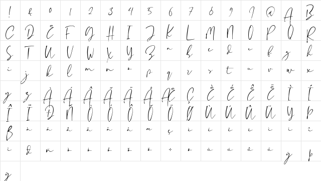 Paris Tonight Regular  glyph index