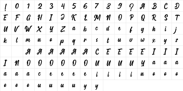Gluottine Demo Regular  glyph index