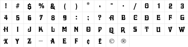 Topiary Regular  glyph index