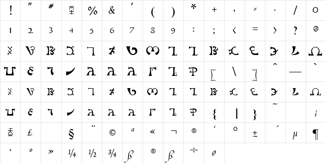 DEEnoch Regular  glyph index