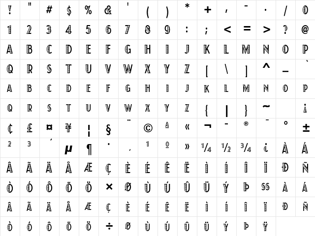 Juanita Xilo Condensed ITC Std Regular  glyph index