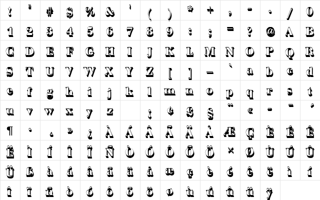 BauerBodDBolSh1 Regular  glyph index