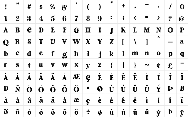 Fashion Stamp Regular  glyph index