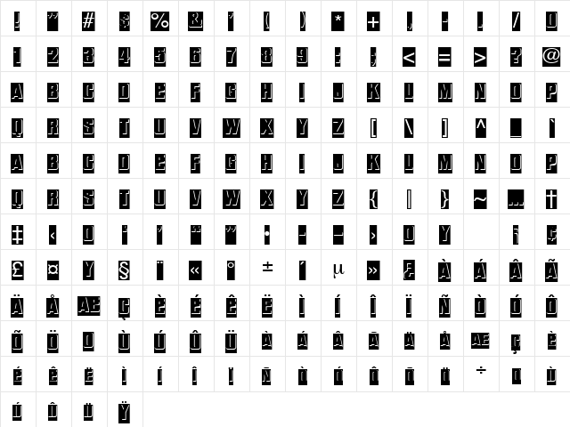 Sarkophag Regular  glyph index