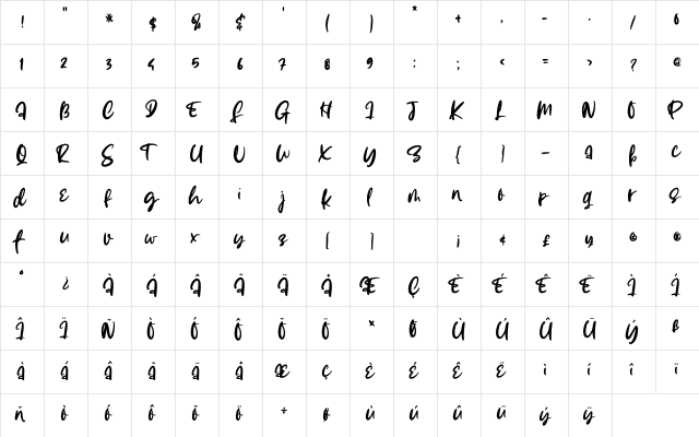 Effingham Regular  glyph index
