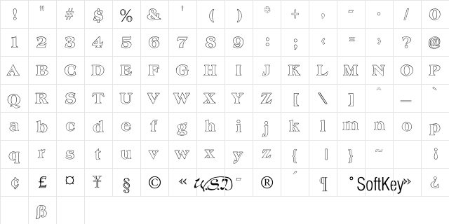 UncleSam-Outline Regular  glyph index