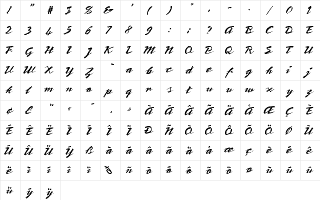 PT Quill Normal  glyph index