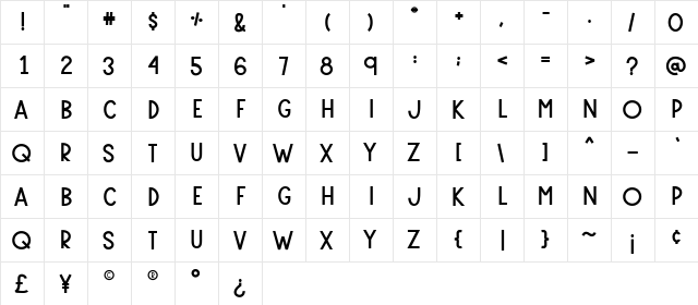 Lavigne Regular  glyph index