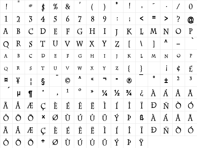 Chaz-Condensed Bold  glyph index