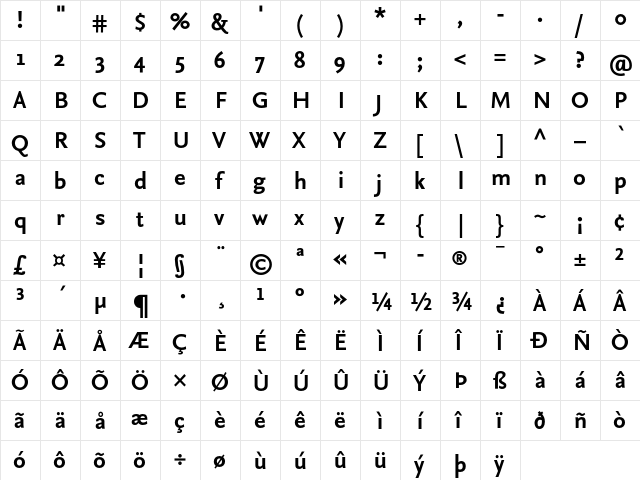 NexusSans Bold  glyph index