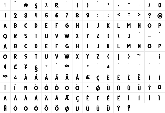 Gutter Regular  glyph index