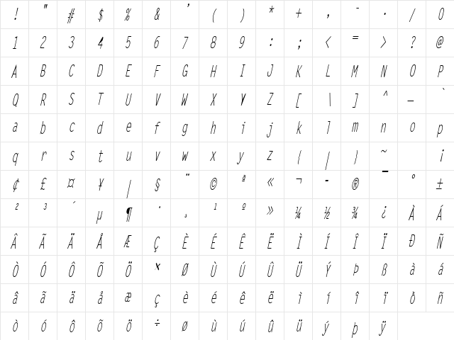 Lechter Thin Italic  glyph index