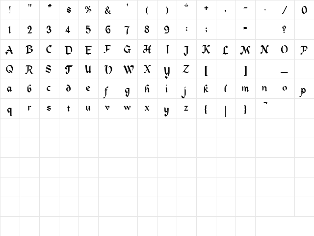 ZEPPLIN Regular  glyph index
