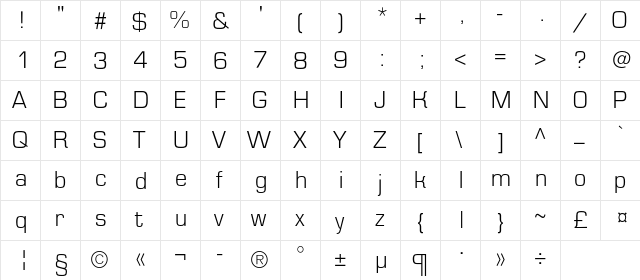 EurofontLightC Regular  glyph index